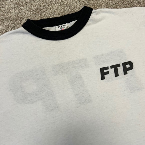 FTP Ringer Tshirt Size Medium White Black Logo Made In USA Logo - Picture 8 of 9